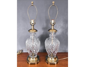 Vintage Pair Frederick Cooper Lead Crystal Glass Vase Lamps Traditional Decor Diamond Pattern
