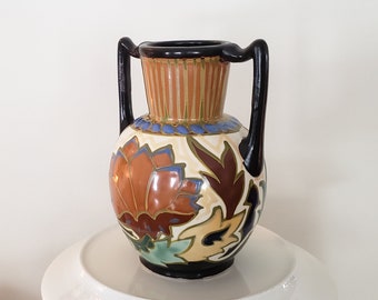 Antique 1920s Art Deco Japanese Pottery Painted Vase