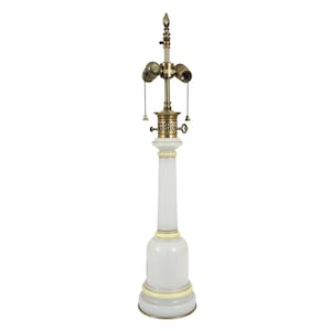 Mid-Century Warren Kessler Cenedese Murano White Opaline Glass Column Lamp Italian
