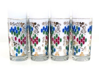 SET of 8 Mid-Century Highball Tumblers Glasses Figural Grapes