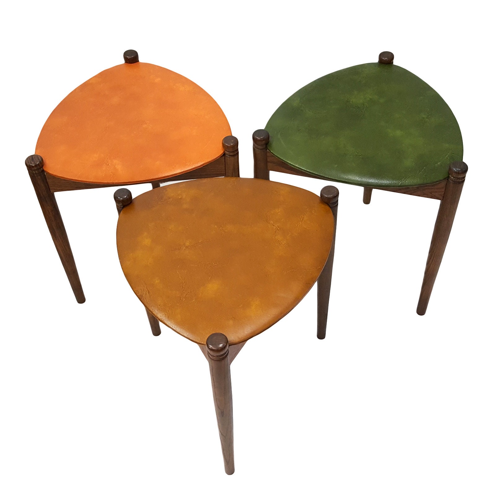Set 3 Guitar Pick Stacking Nesting Tables Stools Green Orange Gold