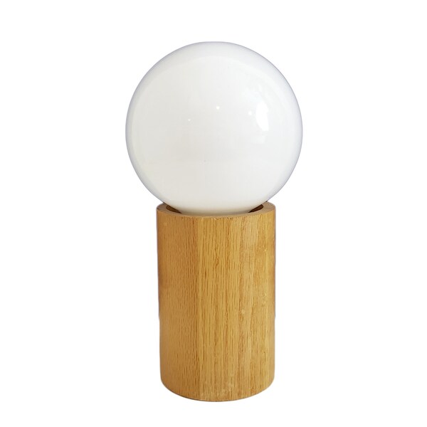 Mid-Century Modern Mod Minimalist Wood Turned Oak Cylinder Orb Accent Lamp Bill Curry for Interdesign