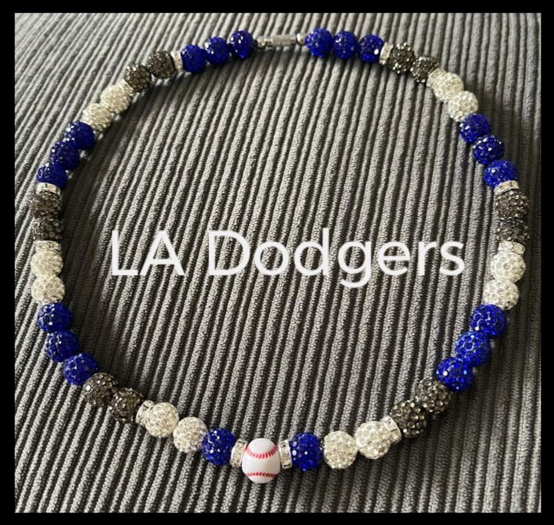 Sports Baseball Rhinestone Bead Drip Necklace, Baseball Necklace, LA ...