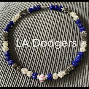 Sports Baseball Rhinestone Bead Drip Necklace, Baseball necklace, LA Dodgers, Bling Iced necklace