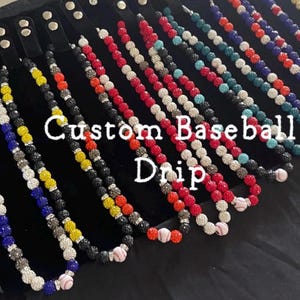 Custom Sports Baseball Rhinestone Bead Drip Necklace & Bracelets - 10mm