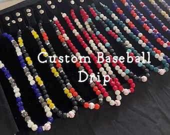 Custom Sports Baseball Rhinestone Bead Drip Necklace & Bracelets - 10mm