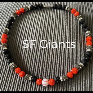 Sports Baseball Rhinestone Bead Drip Necklace, Baseball necklace, San Francisco Giants, Bling Iced Necklace, Sports necklace