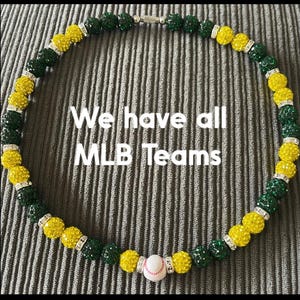 Sports Baseball Rhinestone Bead Drip Necklace, Baseball Necklace, Bling iced necklace