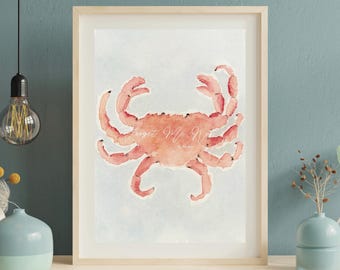 Coastal Crab Watercolor Print | Digital Download Wall Art