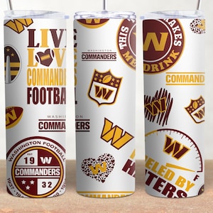 Washington Commanders Tumbler 20 oz or 30 oz | Double Wall Insulated Stainless Steel Travel Mug | NFL Team Collage Design