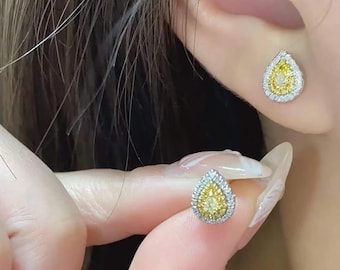 18K Gold Yellow Diamond Teardrop Earrings – 0.5ct Natural South African Diamonds