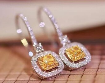 18K Gold Yellow Diamond Drop Earrings: South African Diamond Hooks