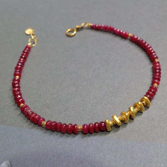 24K Pure Gold and 18K Gold Ruby Bracelet, Flower Charm