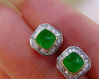 18K Gold Emerald Diamond Stud Earrings: South African Gemstone Jewelry