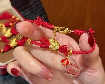 24K Gold Lucky Fortune Horse Charm – Red Cord Feng Shui Horse Bracelet