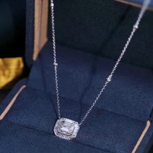 18K Gold 0.53ct Square Starry Diamond Necklace – Natural South African Diamonds, Solid Gold Geometric Pendant for Women