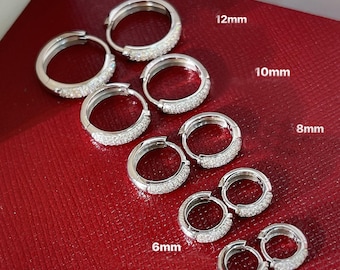 18K Gold Triple Row Diamond Huggie Earrings • Pave Ear Cuff Hoops • Fine Jewelry