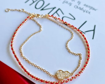 18K Gold Diamond Gourd Red Rope Bracelet – Lucky Red String Jewelry
