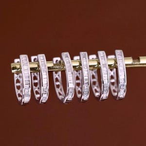 PT950 Platinum Baguette Diamond Huggie Earrings – 0.20ct Natural Diamond Everyday Hoop