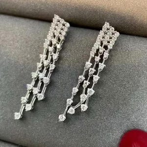 18K White Gold Diamond Tassel Threader Earrings: Fine Jewelry