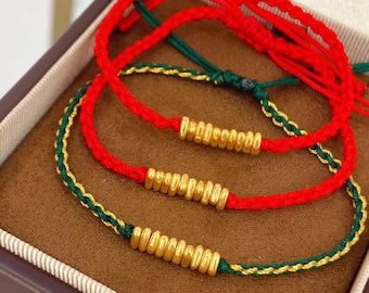 24K Gold Nugget Adjustable Rope Bracelet – Custom Color Lucky Charm