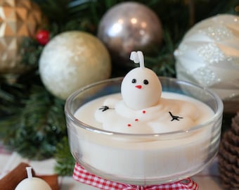 Cute Melted Snowman Candle Jar, Christmas Gift Candle, Seasonal Gift, Housewarming Gift, Christmas Home Decor