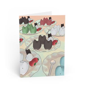 Cozy Cat Pudding Greeting Card for Birthday, any occasion, cat lover, animal lover, cute card, original art work, gift, cute cat card