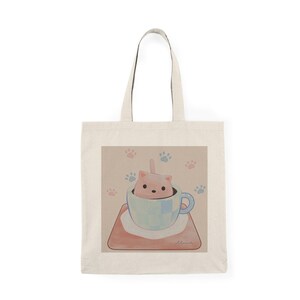 Gemütliche Kitty Teetasse Einkaufstasche, für jeden Anlass, Katzen Liebhaber, Tierliebhaber, süße Tasche, originales Kunstwerk, Geschenk, süße Katzentasche