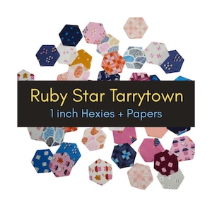EPP Kit Ruby Star Tarrytown Hexies: 1 inch Fabric Hexagons + Papers, 42 pcs