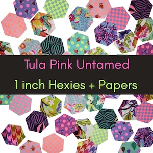 42 precut hexagons Tula Pink Untamed hexies 1 inch die cut assortment, plus paper templates English Paper Piecing, EPP