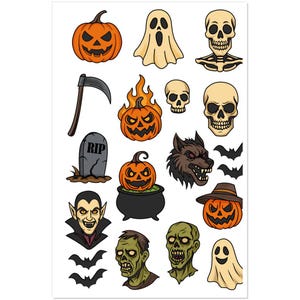 Halloween Sticker Sheet – Cute Spooky Characters For Kids & Planners