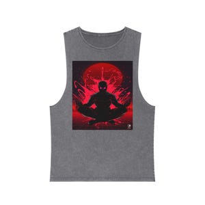 Crimson Noise Samurai Tank Top | Arcade Retro Neon Anime Streetwear | Cyberpunk Assassin Muscle Shirt w/ QR Code Story | Limited Drop