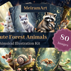 Verspielte Tierillustrationen, Junk Journal Papiere, Niedliche Tierbilder, druckfertige Designs, Waldtiere, Waldtiere, Tiere, Bastelprojekte