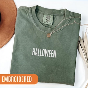 Embroidered Halloween Shirt, Halloween vintage tshirt, spooky season tee, Gift for Halloween, Women Halloween outfit, Embroidery T-shirt