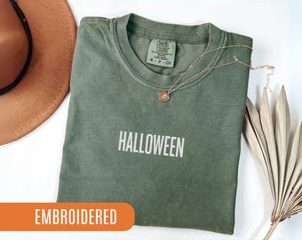 Embroidered Halloween Shirt, Halloween vintage tshirt, spooky season tee, Gift for Halloween, Women Halloween outfit, Embroidery T-shirt