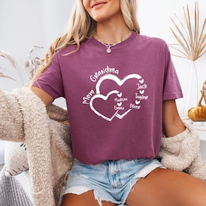 Custom Family T-Shirt, Personalized Gift for Mom, Grandma T-Shirt, Heart & Name Design, Mothers Day Gift, Birthday Gift, Gift for Grandma