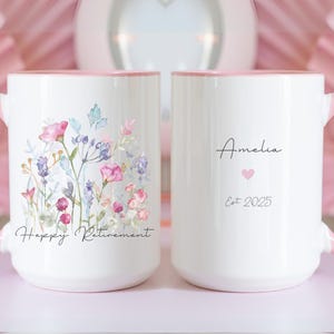 Personalized retirement coffee mug, Happy Retirement cup, Retirement gift for coworker, Custom retirement gift for women, Flower Coffee Mug