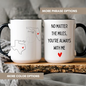 Long Distance Friendship Mug, Personalized State To State Gift, Boyfriend Girlfriend Coffee Cup, Miles Apart Mug, Custom Map Long Distance