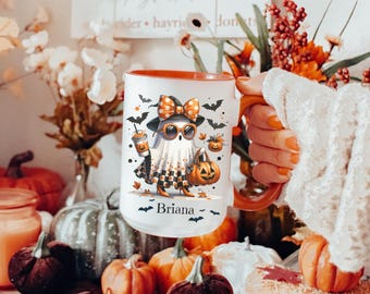 Personalized Ghost Mug, Custom Fall Mug, Pumpkin Halloween mug, Halloween gifts, Gifts for Her, Halloween decor, Coquette Halloween mug,