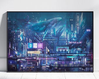 Pôster de Cidade Cyberpunk | Arte de Parede Neofuturista | Decoração de Sala de Jogos | Impressão em Tela #2