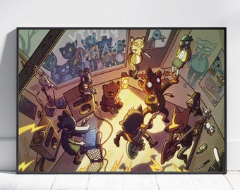 Póster de Noche en el Bosque / Arte mural de Mae Borowski / Decoración de sala de juegos / Impresión en lienzo