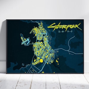Cyberpunk 2077 Map Poster, Night City Wall Art, Video Game Poster, Gaming Room Decor, Canvas Print