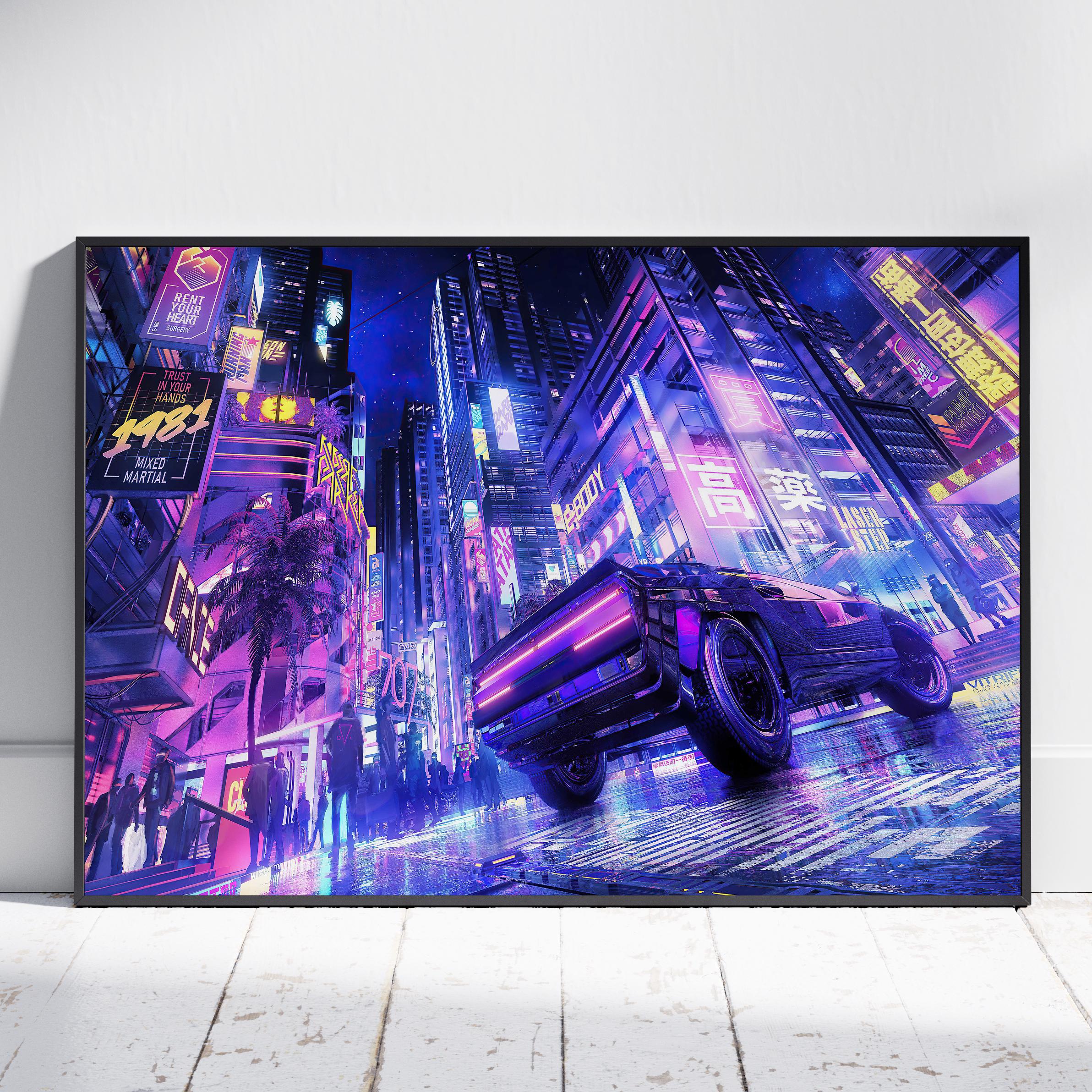 Cyberpunk City Poster | Neo Futuristic Wall Art | Gaming Room Decor ...