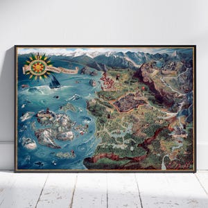 Affiche de carte du monde The Witcher, art mural lieux de continent, affiche de jeu, décoration d'intérieur, toile roulée
