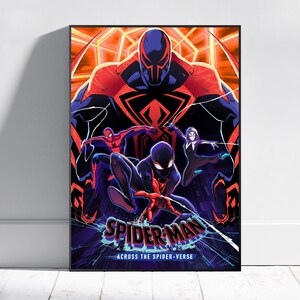 May include: A framed poster featuring multiple Spider-Man characters. The artwork showcases a dynamic composition with vibrant colors, including red, black, and blue. The title "Spider-Man: Across the Spider-Verse" is prominently displayed at the bottom.