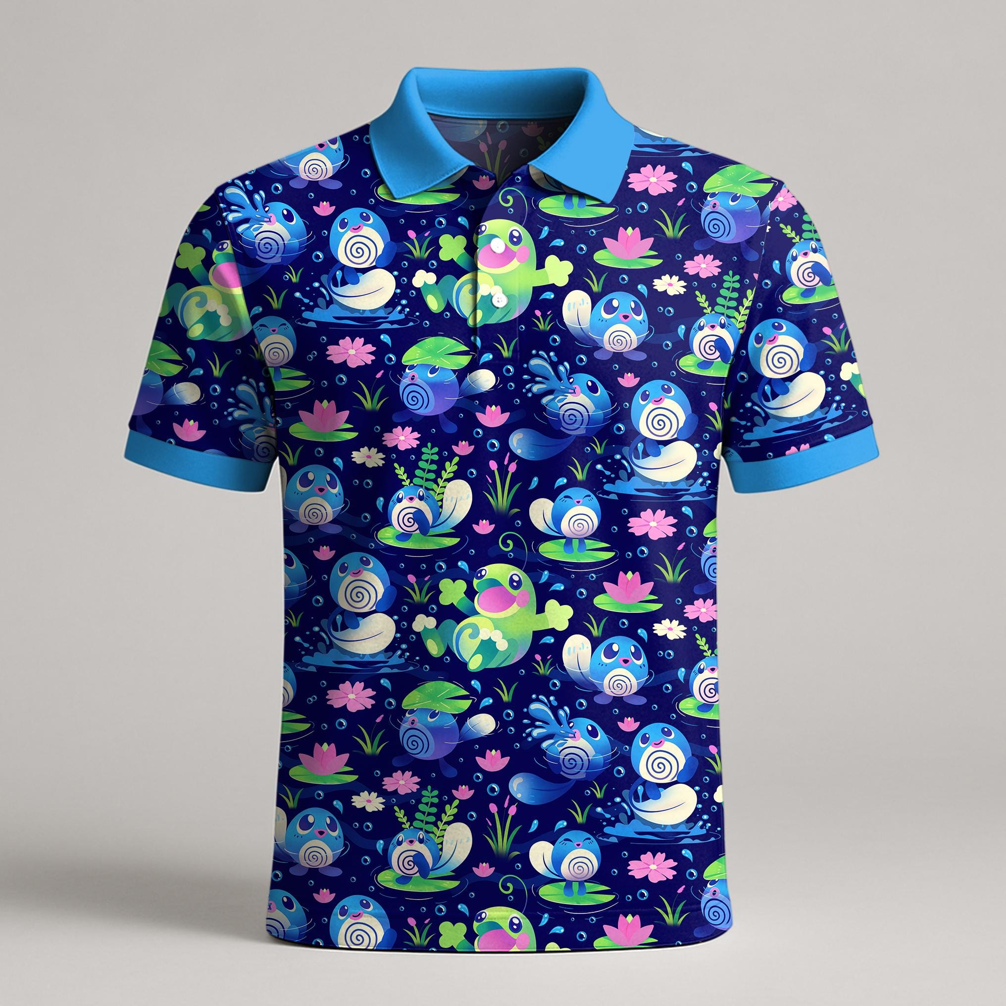 Discover Poliwag Politoed Polo Shirt, Cute Water Lily Pond Pattern Polo, Kawaii Summer Shirt, Funny Polo Gift, Politoed Shirt Gifts