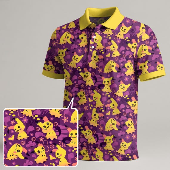 Mimikyu Polo Shirt, Cute Kawaii Mimikyu Art Polo, Funny Summer Mens Polo Shirt, Trendy Graphic Polo Top, Mimikyu Shirt Gift