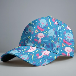 Gorra de béisbol Wooper, adorable gorra azul con ajolote, colorida gorra retro con estampado de los 90, divertido regalo de verano, adorable gorra de anime Wooper