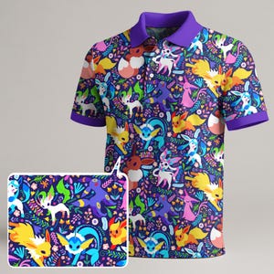 Umbreon Eevee Polo Shirt, Cute Eevee Evolutions Pattern Polo Shirt, Kawaii Dark Fantasy Shirt, Umbreon Shirt Gifts