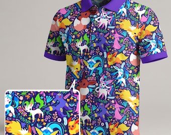 Umbreon Eevee Polo Shirt, Cute Eevee Evolutions Pattern Polo Shirt, Kawaii Dark Fantasy Shirt, Umbreon Shirt Gifts